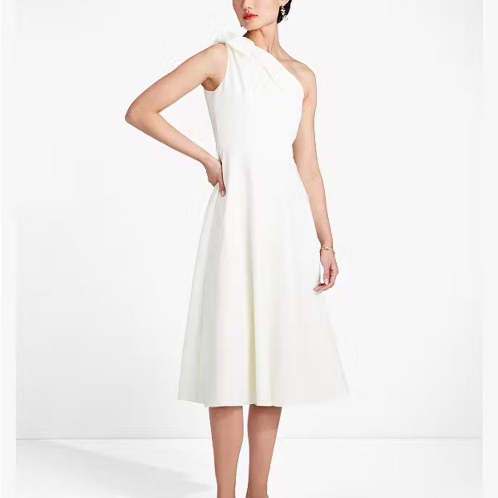 Kate Spade White Midi Dress One Shoulder Twill Size 8 Rehearsal Graduation